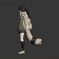 Woman With Hat Long Hair Wearing Green Top Short Skirt Long Socks Sneakers Arms Outstretched
