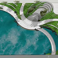 Waterfront Landscape Design With Calm Water Winding Walkway Green Trees And Natural Stone Wall