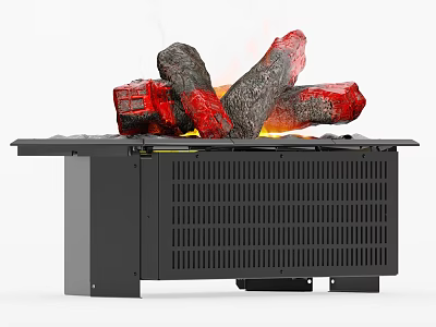 Modern Black Fireplace With Burning Logs Flames And Grille Design 3d model