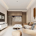 Modern Hotel Room Interior Featuring Comfortable Sofa Large TV And Floor to Ceiling Windows 3d model