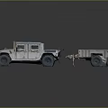 Tactical Military Vehicle With Open Flatbed Trailer And Heavy Duty Wheels