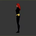 Game Movie Female Character With Red Hair Black Bodysuit Yellow Gloves Belt And Boots