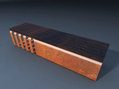 Modern Outdoor Chair With Wooden Slat Seat And Rustic Metal Frame Design 3d model