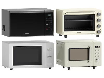 Modern Kitchen Appliances Including Microwave Ovens And Toaster Ovens In Various Colors 3d model