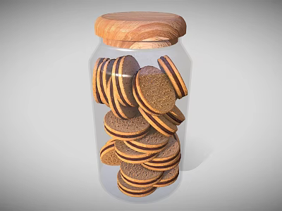 Fresh Delicious Round Cookies Stacked In Glass Jar With Wooden Lid 3d model