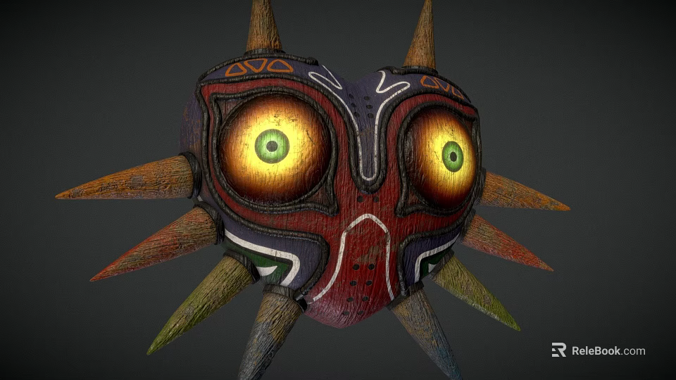 Heart Shaped Decorative Hat With Vibrant Colored Eyes Spiked Decorations And Intricate Textures 3d model 