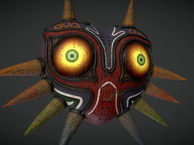 Heart Shaped Decorative Hat With Vibrant Colored Eyes Spiked Decorations And Intricate Textures 3d model