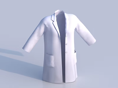 White Long Sleeve Lab Coat With Button Closure And Side Pockets Design 3d model