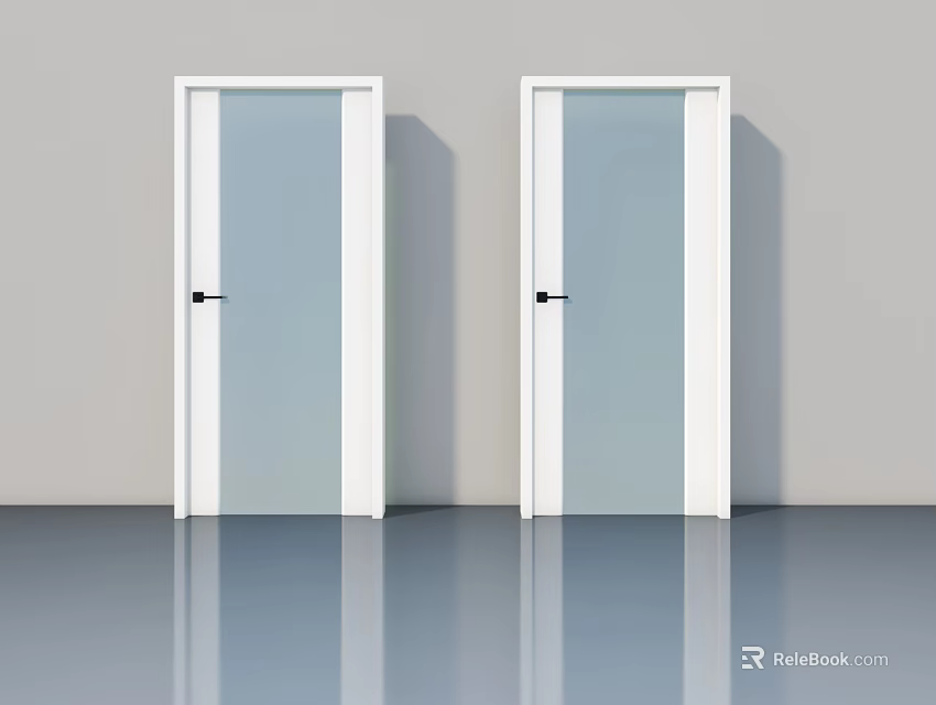 Modern White Framed Glass Hinged Doors With Black Handles And Sleek Design 3d model 