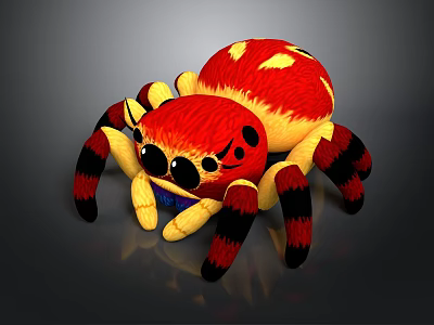 Cute Plush Spider Toy With Red Yellow Body And Black Spots Stripes 3d model
