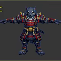 Wolf Samurai 3D Character Model With Red Yellow Armor Standing Pose Design