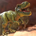 Green T-Rex Dinosaur Model With Open Mouth In Red Rock Natural Setting