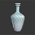 Decorative Ornaments Set Blue And White Striped Glass Vase On Black Tabletop
