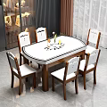 Elegant Oval Dining Table Set With Six Wooden Chairs Decorative Backrests And White Upholstery
