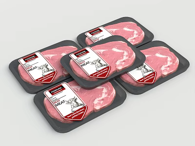 Premium Vacuum Packaged Fresh Raw Beef Steaks In Plastic Trays Displayed 3d model