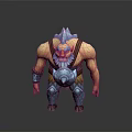 Fierce Fantasy Game Movie Character With Blue Spiked Head Brown Fur and Muscular Armored Torso