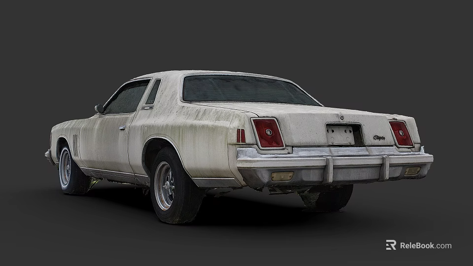 Old White Vintage Two Door Car With Dirty Exterior And Classic Design 3d model 