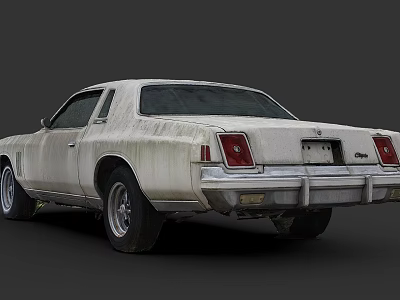 Old White Vintage Two Door Car With Dirty Exterior And Classic Design 3d model