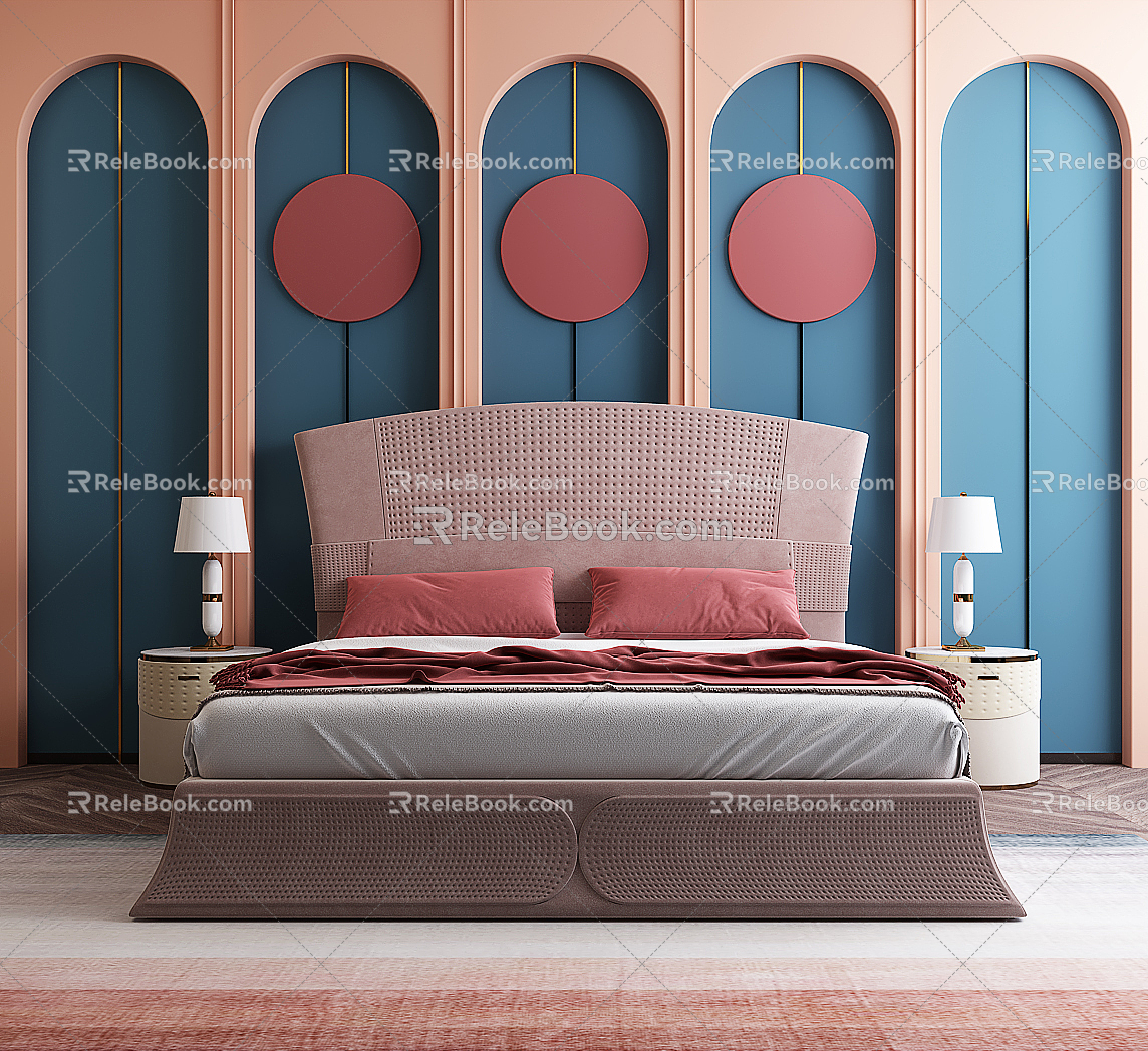 Modern background double bed Italian bed combination 3d model