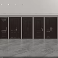 Dark Brown Swing Doors With Panel Design In Modern Interior Space 3d model