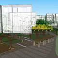 Residential Landscape With Serene Pavilion And Colorful Trees In Paved Square