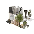 Modern Home Decorative Ornaments Set With Green Plants Vases Clock And Sculptures