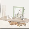 Wooden Tea Table With Natural Texture Green Plant Picture Frame Vase Decorations In Living Room