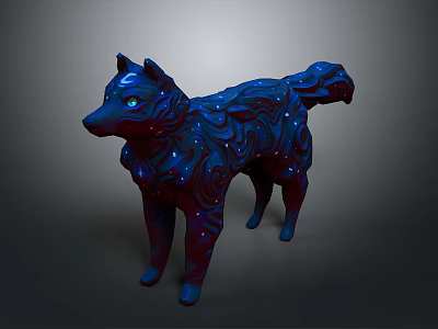 Blue And Purple Wolf Sculpture With Intricate Patterns And Artistic Design 3d model