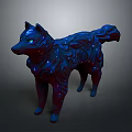 Blue And Purple Wolf Sculpture With Intricate Patterns And Artistic Design