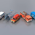 Collection of Functional Vehicles Including Ambulance Helicopter Fire Truck and Blue Truck