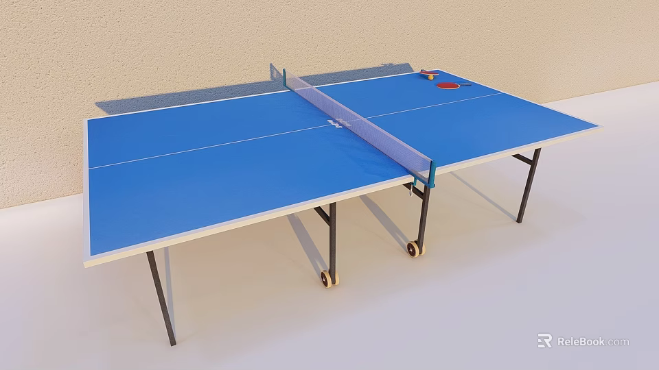 Portable Blue Ping Pong Table With Net Paddles And Balls For Indoor Sports Equipment Use 3d model 