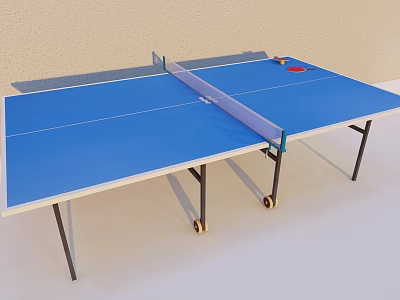 Portable Blue Ping Pong Table With Net Paddles And Balls For Indoor Sports Equipment Use 3d model