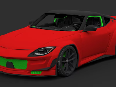 Red Sports Car With Green Accents Black Roof And Sporty Design Details 3d model