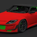 Red Sports Car With Green Accents Black Roof And Sporty Design Details