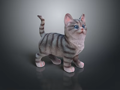 Cute Striped Kitten Standing Pose With Gray Fur And Pink Paws 3d model