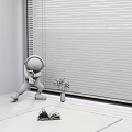 White Window Blinds in Bright Room with Natural Light and Wooden Floor
