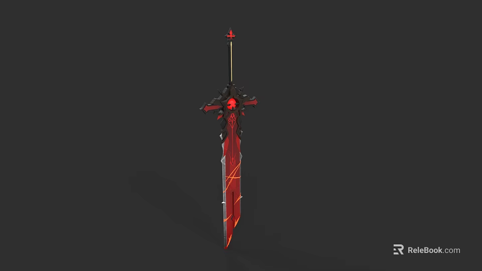 Red And Black Fantasy Sword With Glowing Red Details And Ornate Design 3d model 