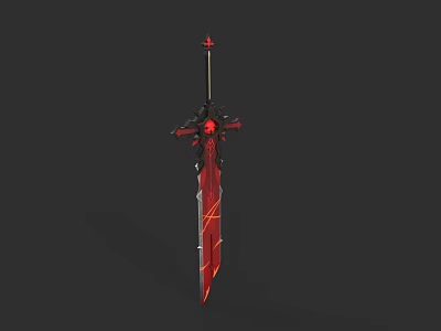 Red And Black Fantasy Sword With Glowing Red Details And Ornate Design 3d model