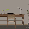 Middle-style solid wood desk and chair 3d model