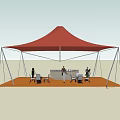 Red Tensile Membrane Structure Over Outdoor Dining Area With Tables Chairs and Bar Counter