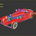 Shiny Red Vintage Convertible Car With Classic Design And Chrome Details On Black Reflective Surface