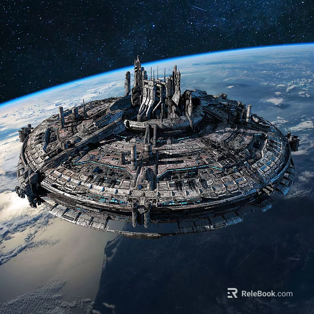 Massive Space Station Orbiting Earth In Outer Space 3d model