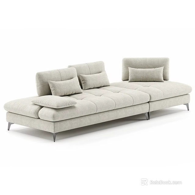 Modern Double Sofa With Light Gray Fabric Cushions And Metal Legs 3d model 