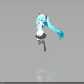 Anime Character With Teal Long Hair Twin Ponytails Red Accessories White Top And Purple Skirt