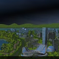 Aerial Planning of Modern City with Lake Green Areas High Rise Buildings and Roads