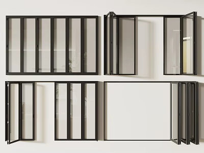 Black Frame Folding And Sliding Windows With Glass Panels In Different Open Positions 3d model