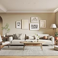Cozy Neutral Tones Living Dining Room Interior With Sofa Coffee Table Wall Art Floor Lamp