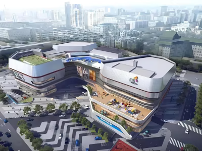 Modern Urban Commercial Complex With Green Roof Design And Retail Dining Spaces 3d model