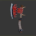 Fantasy Battle Axe With Red Head Black Zigzag Pattern And Spiked Handle Design