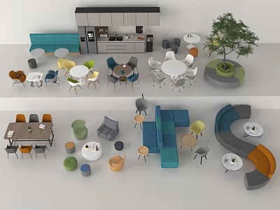 Modern Colorful Table and Chair Combinations with Diverse Styles Round Square Tables and Lounge Chairs 3d model